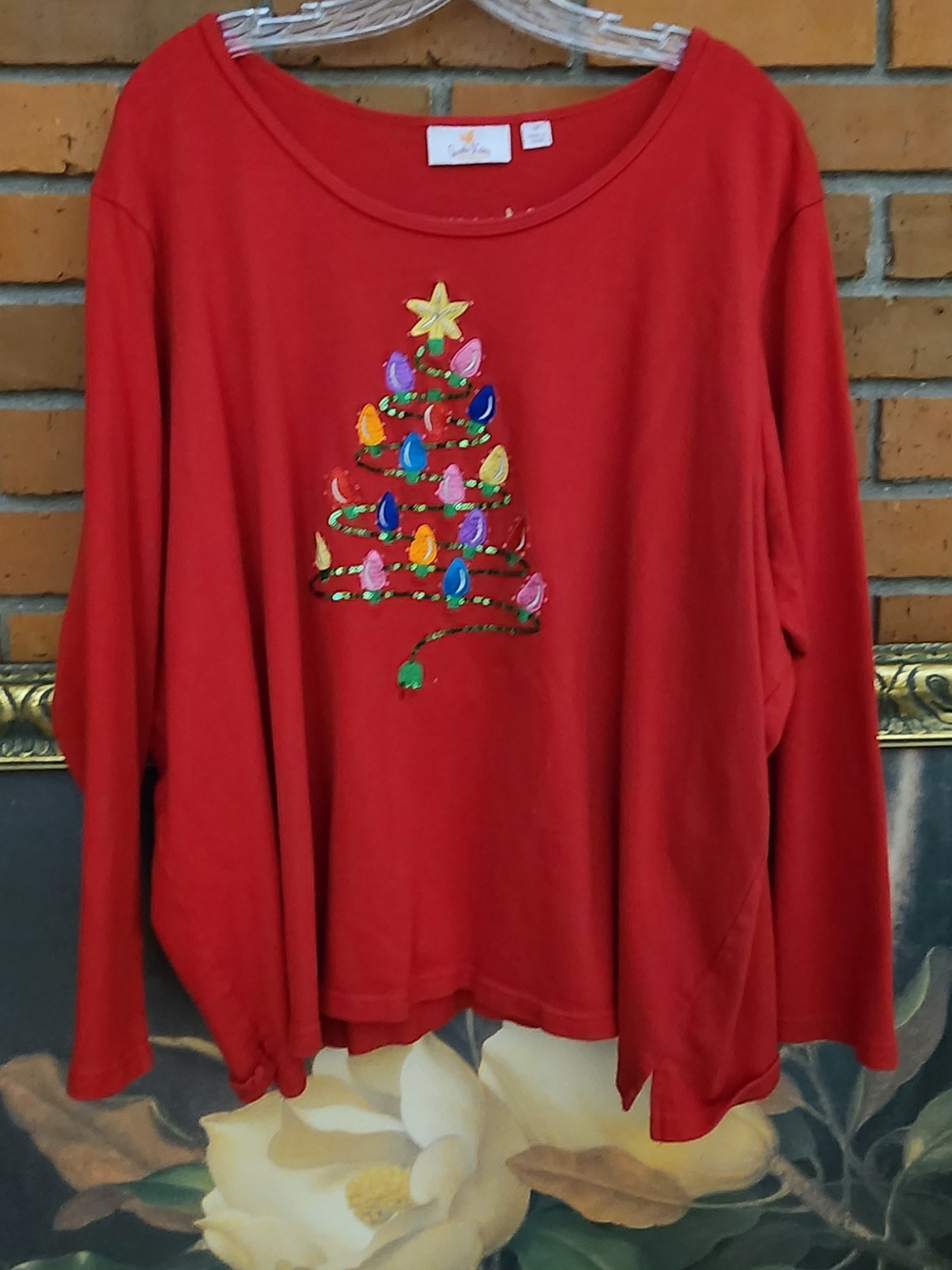 Quacker Factory Red Long-Sleeve Sequin Tree Sweatshirt